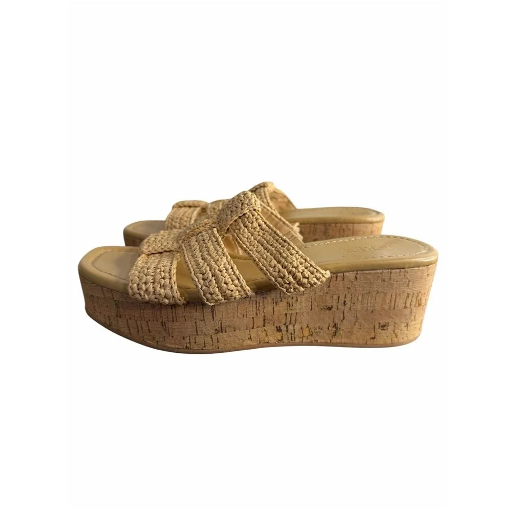 J. Crew Factory Fisherman Flat-Form Wedges size 7M Natural Raffia Sandals Shoes